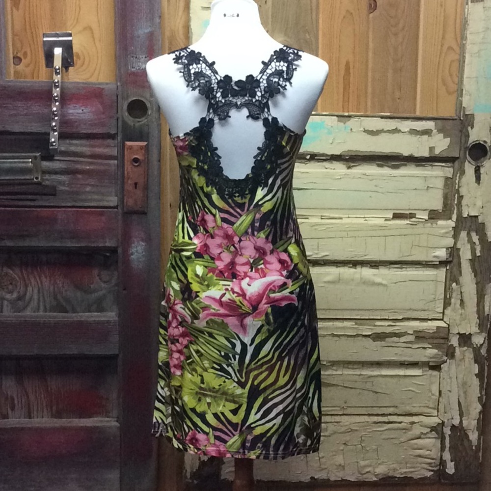 Tropical Lace Back Slip Dress - Picture 2 of 4
